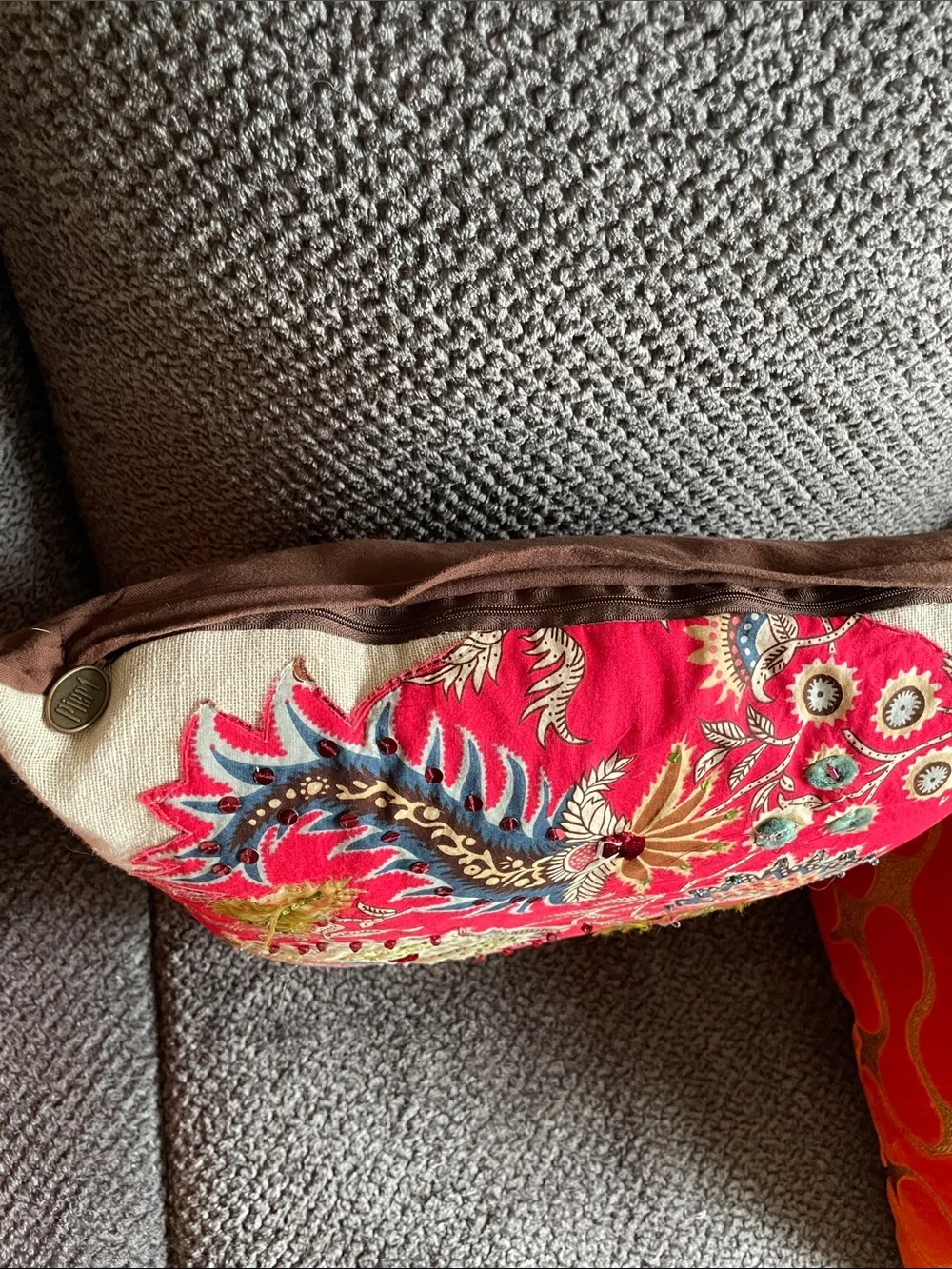 Pier 1 Red Floral Embroidered Accent Pillow